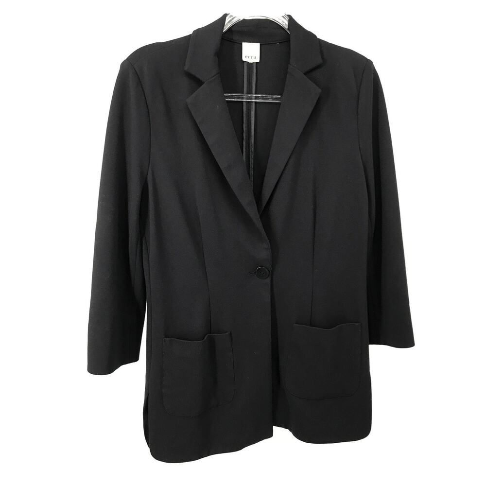 ECRU Black Ponte Clean Blazer Womens 10 Knit Cropped Sleeve